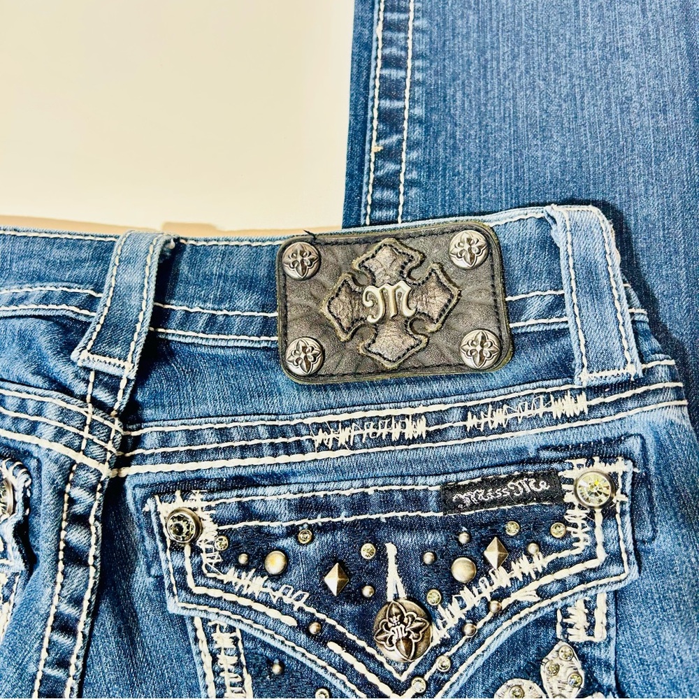 Miss Me jeans JE5685T2L straight leg jeans embellished pockets women Size 25 - Picture 10 of 10